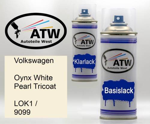 Volkswagen, Oynx White Pearl Tricoat, LOK1 / 9099: 400ml Sprühdose + 400ml Klarlack - Set, von ATW Autoteile West.